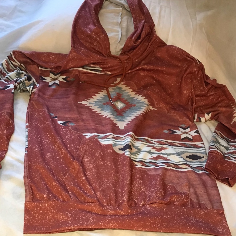 Aztec-Inspired Rust Hoodie
